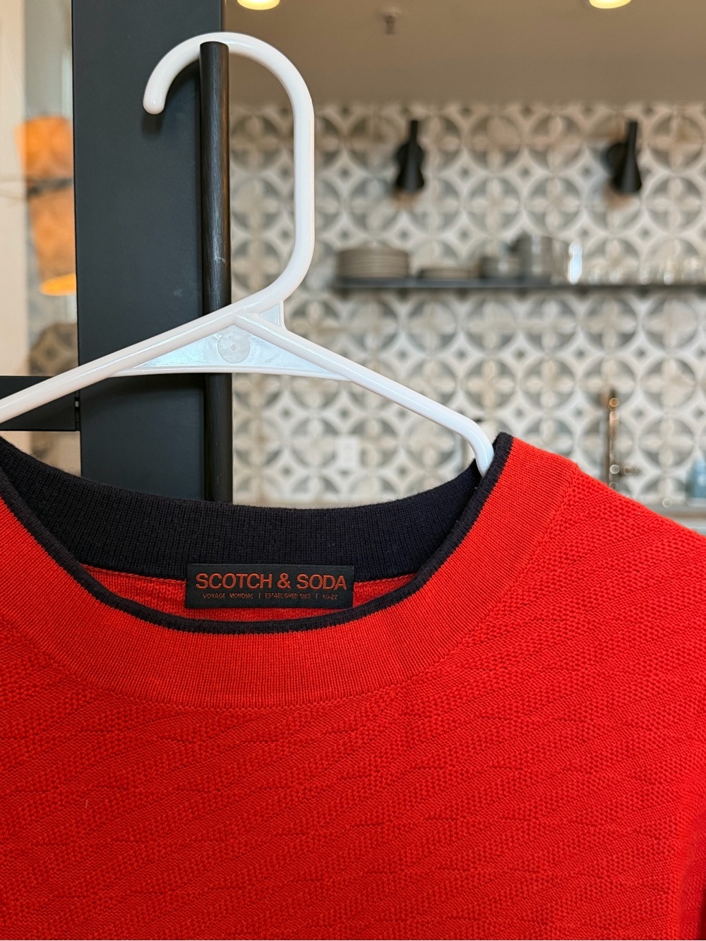 Scotch & Soda Red Crewneck Sweater with Black Trim
